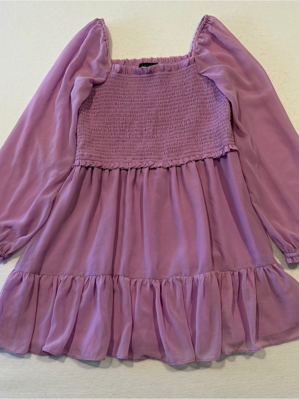 1. STATE Women’s Purple Smocked Square Neck Puff Sleeve Mini Dress Size L
